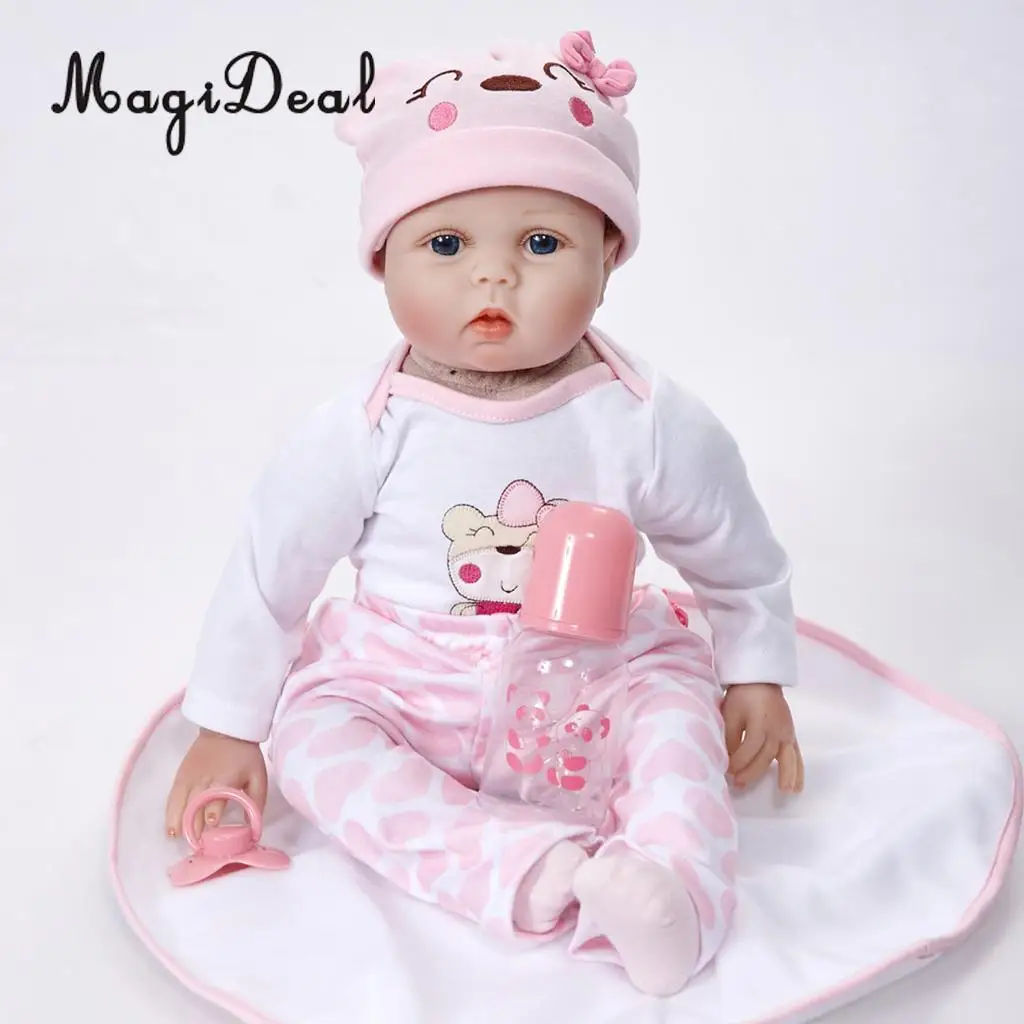 

55m 22 inch Soft Silicone Handcraft Newborn Baby Dolls Realistic Looking Reborn Doll Baby Toddler Kids Gift - Pink Bear Pattern