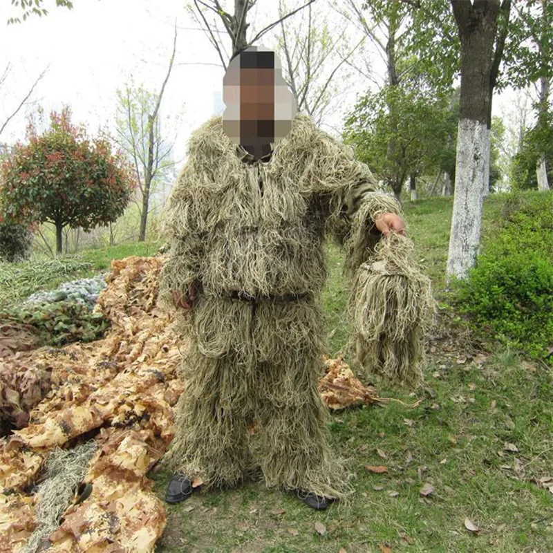 Для мужчин и женщин на открытом воздухе CS Bionic Grass Ghillie костюм Снайпер Тактический Камуфляж наборы с капюшоном винтовки Чехлы для охоты боевой джунгли одежда