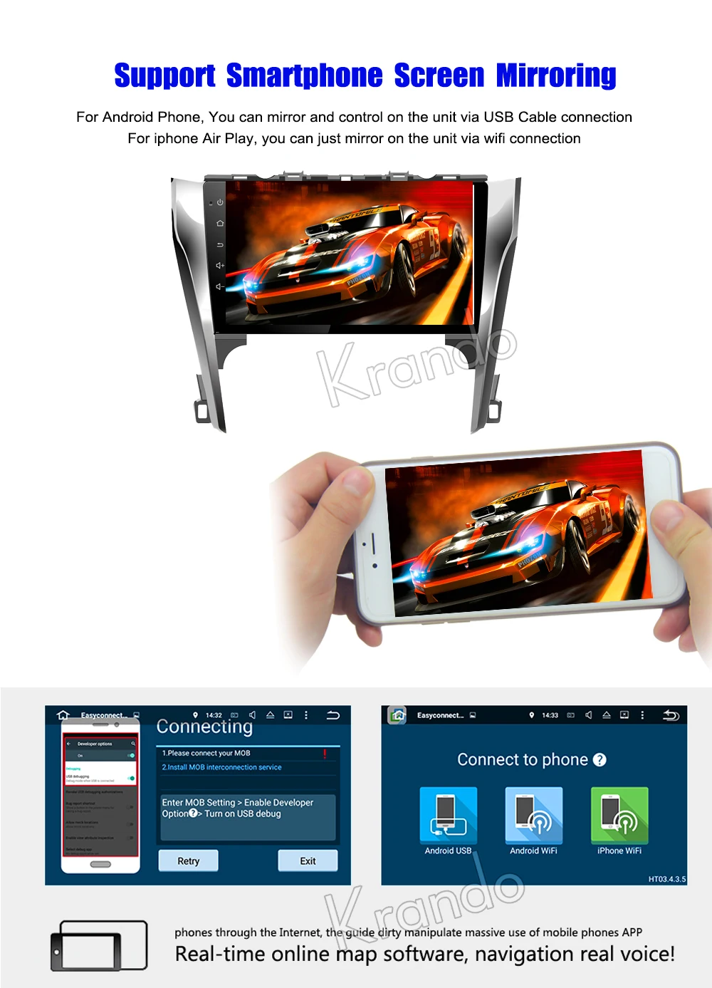 Top Krando Android 8.1 10.1" IPS Full touch Big screen car multimedia system for TOYOTA CAMRY 2012-2014 gps navigation video player 5