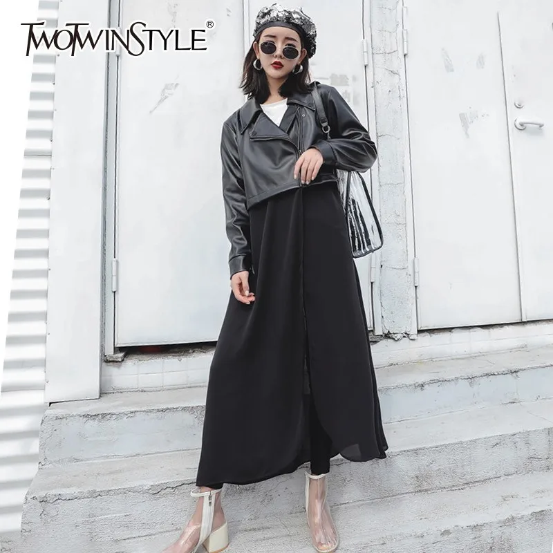 TWOTWINSTYLE pu кожаные куртки для женщин с длинным рукавом плюс толстый Корейский