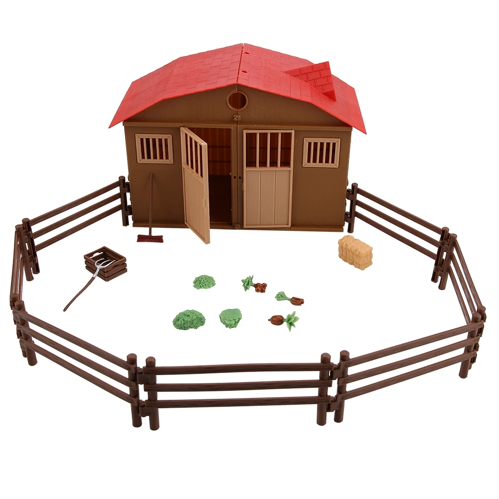 

ESTINK Simulation Mini Farmhouse Scene Model Children Farm DIY Toy Accessories Set 14pcs Fences Fork Broom Wooden Box Haystack