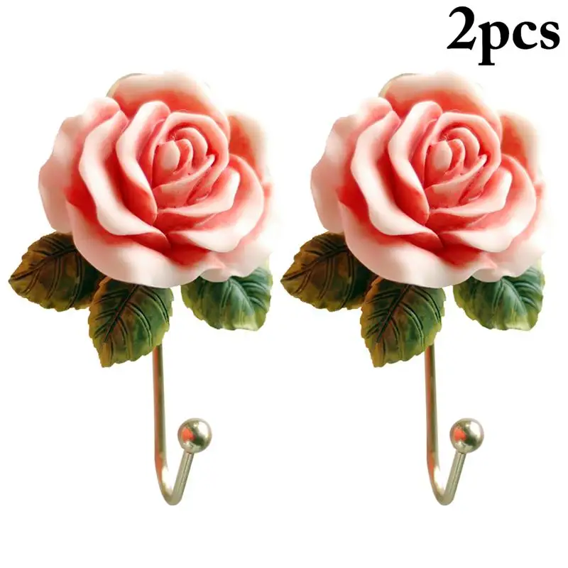 

2PCS Pink Rose Resin Hook Bathroom Hook Multi-Purpose Heavy Duty Clothes Hook Towel Hook Home Storage Supplies 2019 New