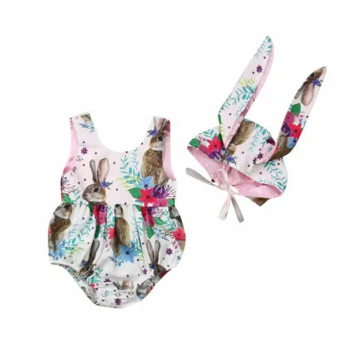 

Cute Newborn Baby Girl Easter Rabbit Romper Jumpsuit +Hat Outfits Clothes