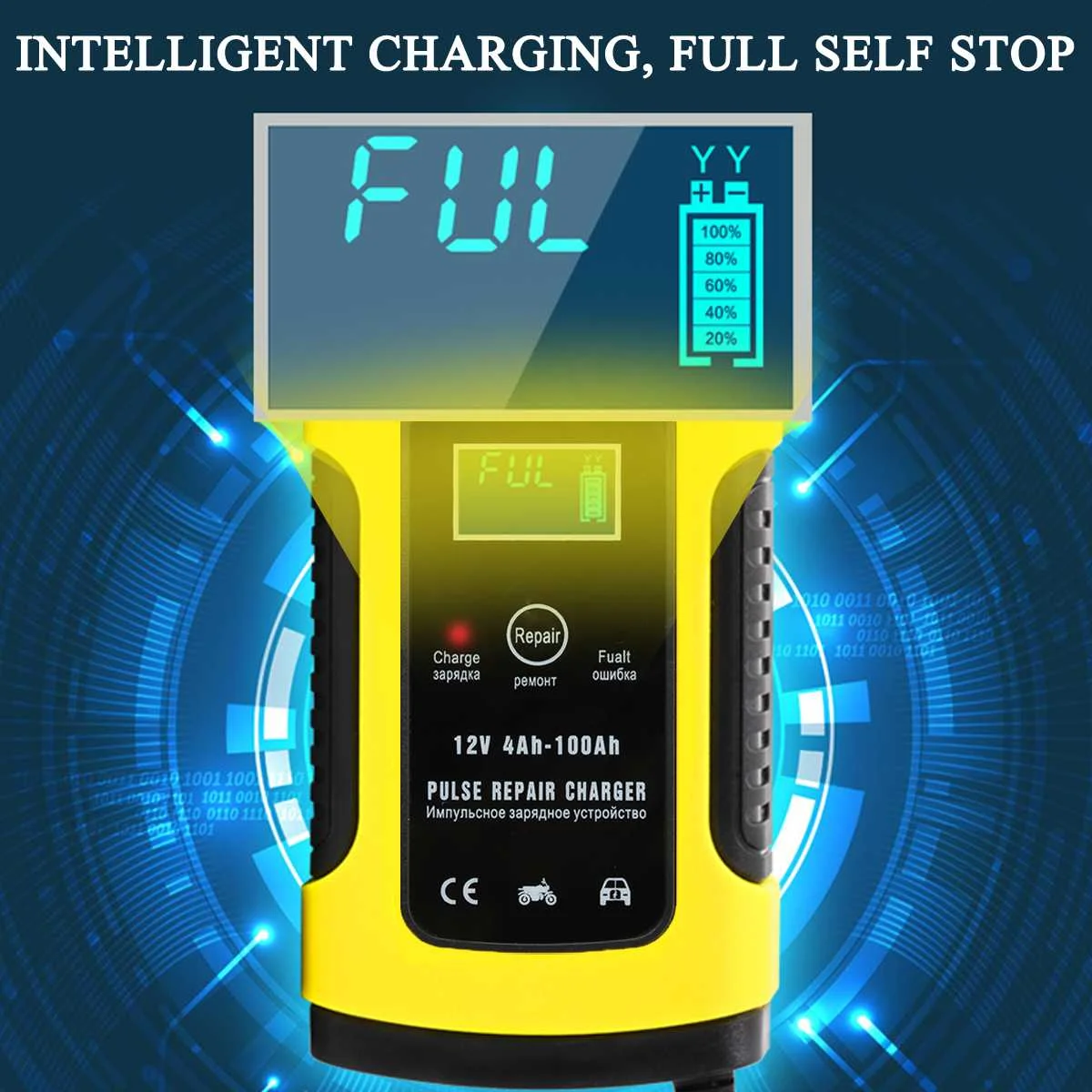 Baratos Para camión automóvil motocicleta 12V 5A reparación automática de pulso inteligente con LCD plomo AGM GEL cargador de batería de plomo ácido húmedo 100 240V