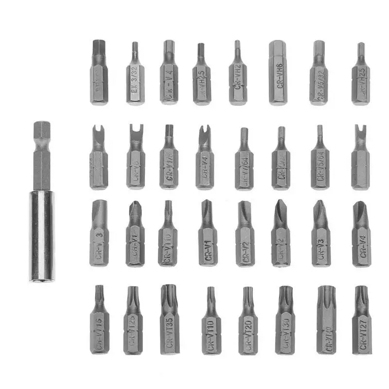 

33pcs Magnetic Security Tamper Proof Bit Set Torq Torx Hex Star Spanner Tri Wing Electric Screwdriver Extension Holder Bit