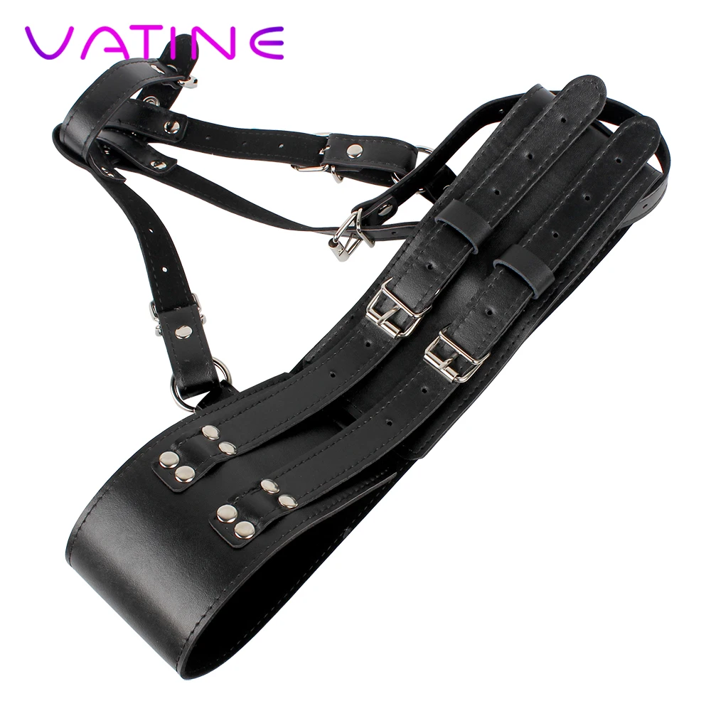 VATINE PU Leather SM Bondage Magic Wand Holder Harness Strap Forced Orgasm Belt Sex Toys for Women Female Masturbator Chastity