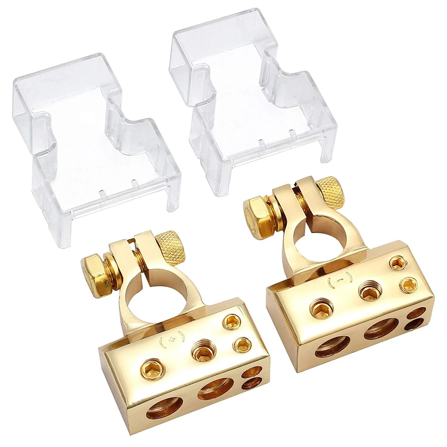 

2PCS Car Battery Terminal Connectors Kit 4/8 Gauge AWG Positive & Negative Chrome Battery Terminals & Clear Covers