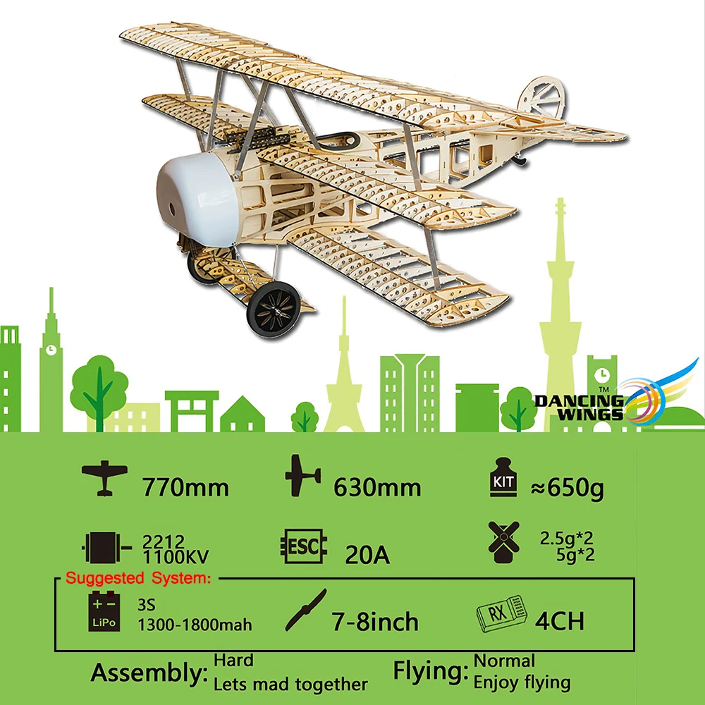 Goolsky Balsa Wood RC Airplane Fokker-DRI Remote Control Unassembled DIY Flying Model Helicopter Dancing Wings Hobby S1701 KIT Version