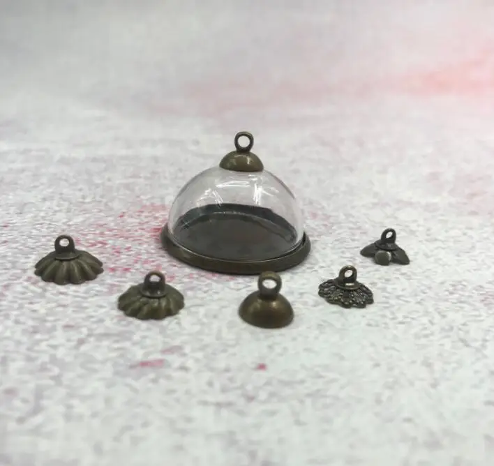 10pcs/lot 25mm Hemisphere half glass dome with bronze tray base cap diy clear round globe bubble vial pendant | Дом и сад