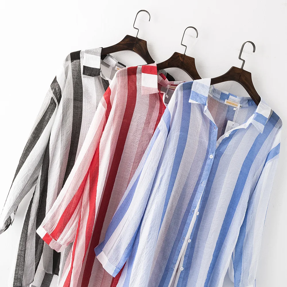 

2019 Large size Women Blouses Casual Striped Chiffon Long Tops Shirts Loose Plus size office Lady Blouse Women Clothing 2XL-5XL