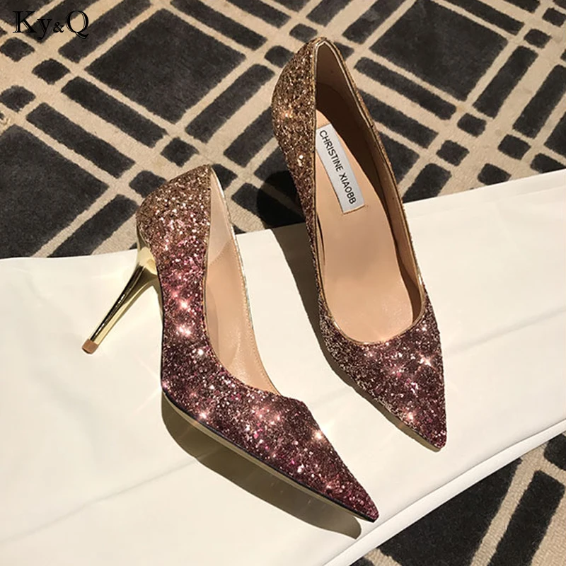 

Spring New 2019 Ladies Europe And The United States Fashion Pointed Crystal Sexy Stiletto Wild High-heeled Wedding Shoes 7cm