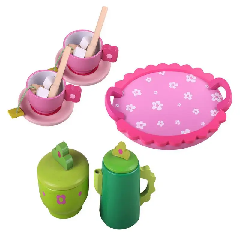 Новинка, деревянный зеленый набор для закусок и послеобеденного чая, игрушка для детского игрового домика, деревянная игрушка для чая, игрушка для торта