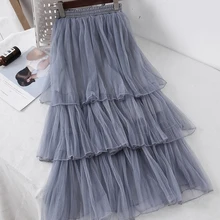 Женская милая шифоновая Повседневная Длинная юбка, женские студенческие юбки в консервативном стиле с высокой талией, плиссированные трапециевидные юбки в пол