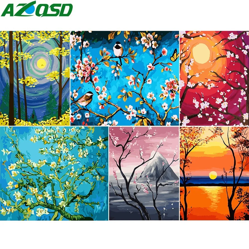 

AZQSDDIY Coloring By Numbers Landscape Series Wall Art Abstract Oil Paint By Number Canvas Kits Tree&Moon Home Decor SZGD070