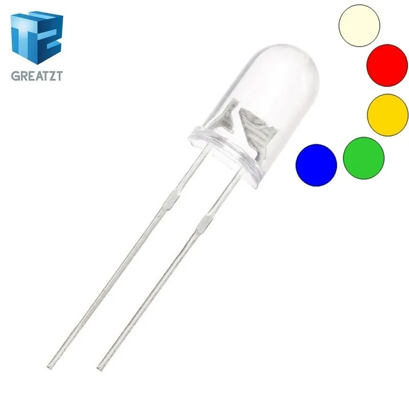 

10pcs /lot GREATZT Transparent Round 5mm super bright water clear Green Red white Yellow Blue Light LED bulbs emitting diode F5