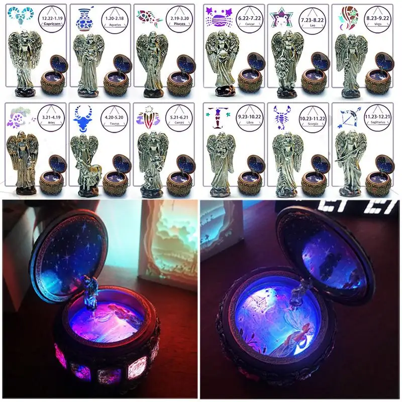 

Retro Zodiac 12 Signs Music Box Art Manual Constellation Music Boxes With Flashing LED Lights Valentine's Day Birthday Gift