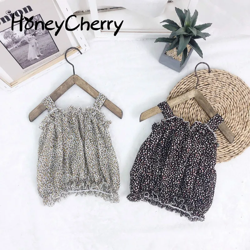 

Summer T-shirt New Girl's Jacket Of 2019 Korean Version With Leopard Pattern Exotic Air Shoulder Strap And Holiday Air Strap