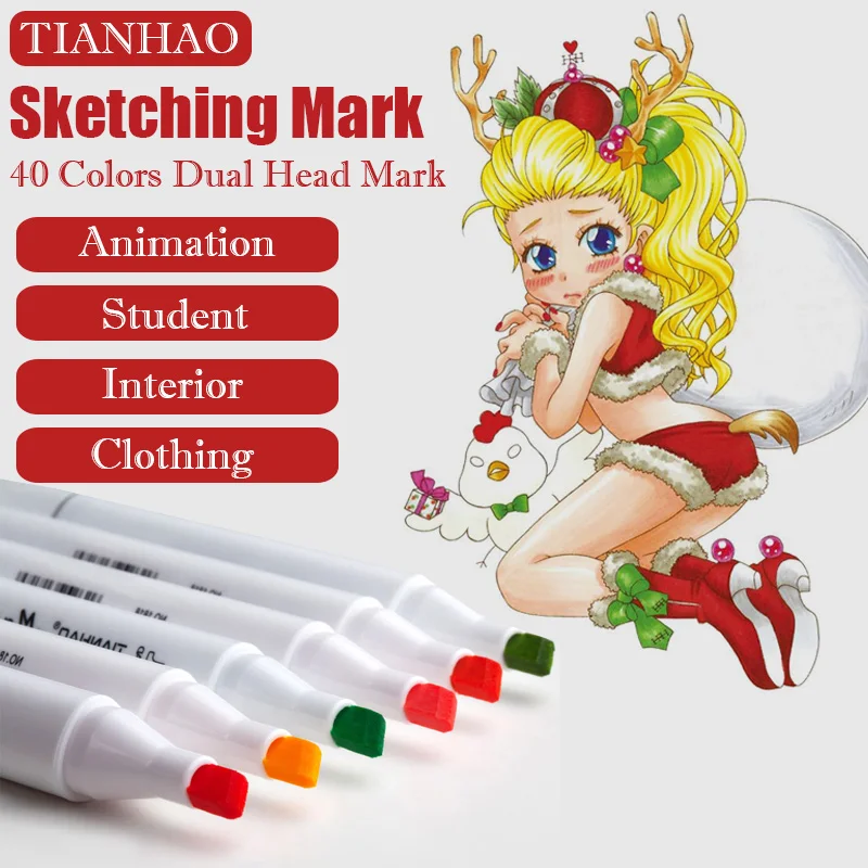 

40 Colors Animation Design Art Markers Dual Head Alcohol Oily Based Artistic Brushes Sketching Marker Set School Art Supplies
