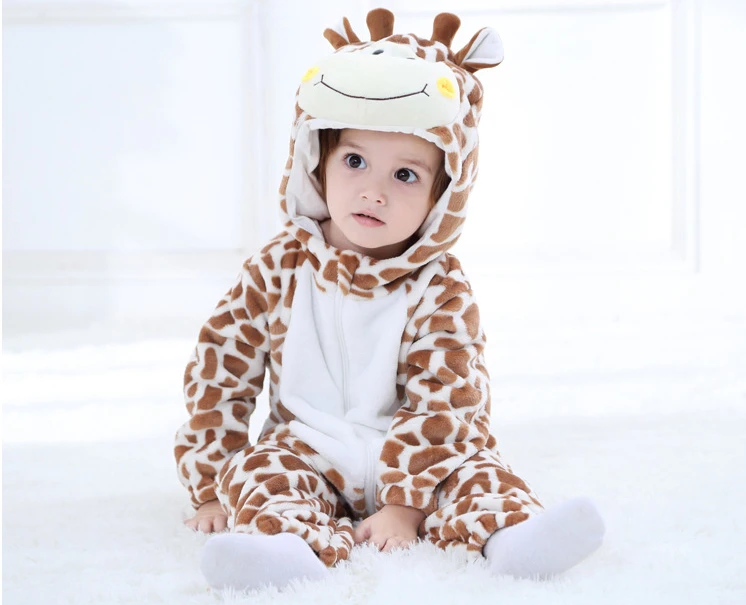 

2018 Spring Kids Boy Girl Sleepwear Children Giraffe Flannel Jumpsuits Pyjamas Child Cartoon Animal Cosplay Nightwear Costume