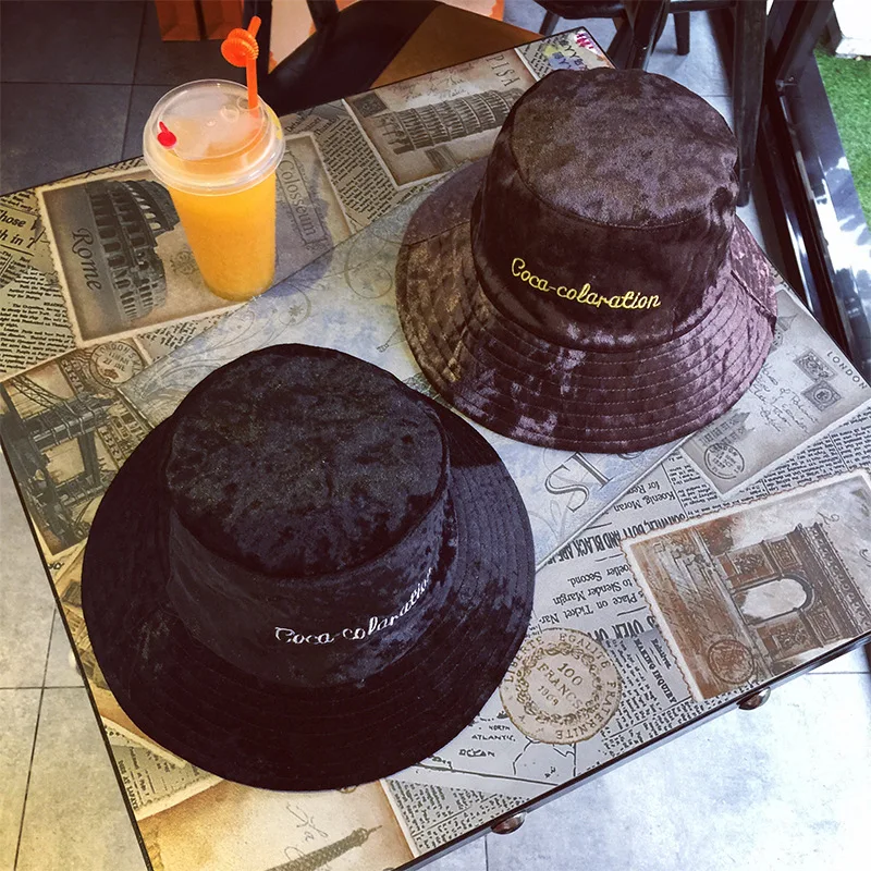 

Korean Autumn And Winter Velvet Basin Cap Will Eaves Foldable Fisherman Hat Lovers Joker Leisure Time Letter Sun Hat Tide