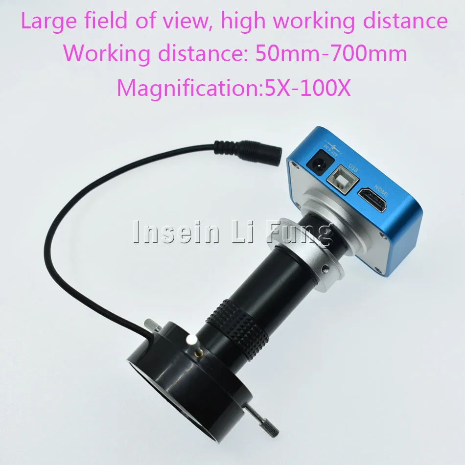  20MP HDMI USB HD Video Microscope Camera+High Working Distance Large Field of View 5-100X Zoom C-mo
