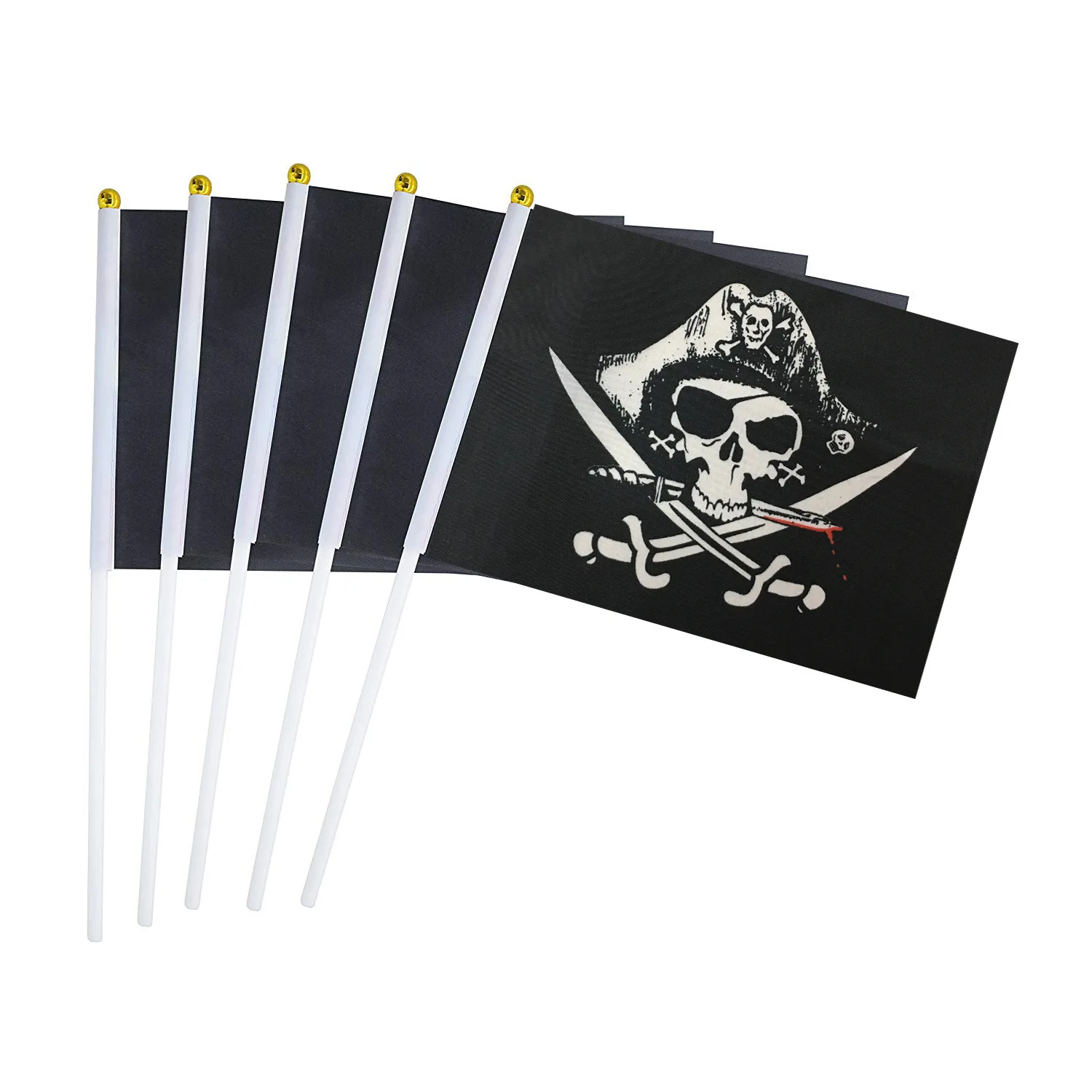 

5set/lot 14X21cm Pirate Flags With Flagpole Skull Pattern Caribbean Pirate Flag Children's Toys Gifts Halloween Party Decoration