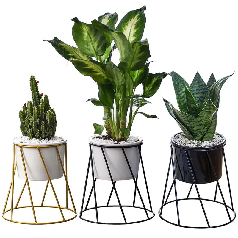 

Iron Frame Flower Pot Combination Vase Geometric Wall Decor Container Northern European Metal Succulent Green Plant Ceramic