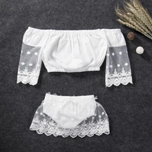 Emmaaby/Лидер продаж, комплект для девочек возрастом от 0 до 24 месяцев, вечерние кружевные топы с открытыми плечами для новорожденных девочек, шорты, комплекты одежды из 2 предметов