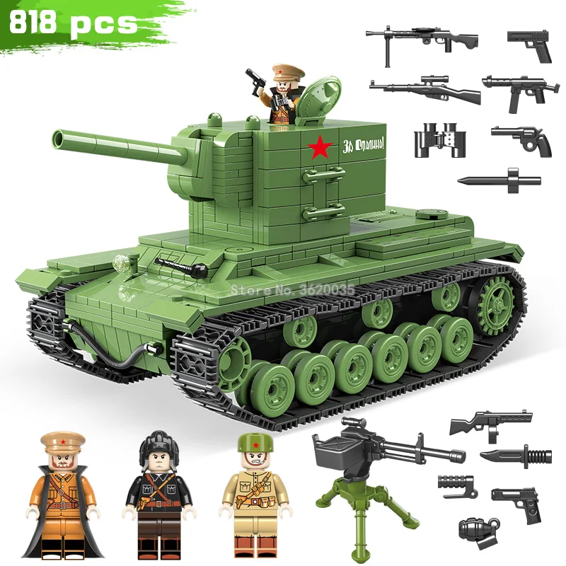 

WW2 Military Series Soviet KV 2 Heavy Building Blocks Tank Match Driver Figures Weapons Gift For Children Toy With Legoinglys