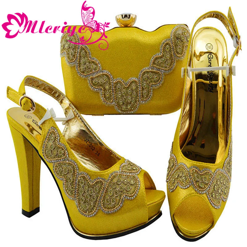 

YELLOW-JZC002 pumps with handbag nice African medium heel sandal shoes and bag set 11.5 HIGHT HEELS
