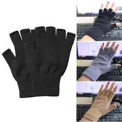 Популярные женские мужские мягкие перчатки с половинными пальцами зимние теплые, вязаные хлопковые зимние варежки без пальцев Черные