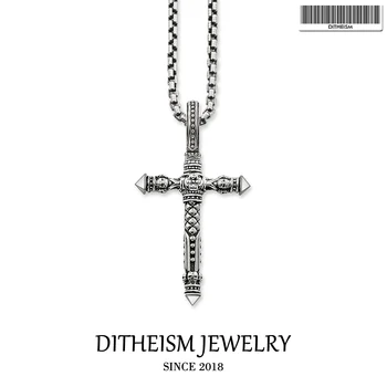 

Link Chain Necklace Skull Cross Blackened, 2018 Fashion 925 Sterling Silver Jewelry European Punk Gift For Men Women Boy Girls