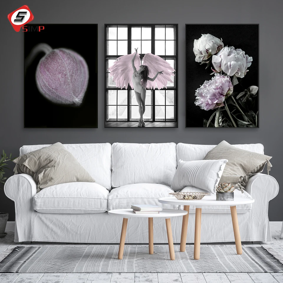

Angel Wings Vintage Posters And Prints Pink Wall Art Canvas Paintings Flower Peony Pop Art Wall Pictures For Living Room Decor