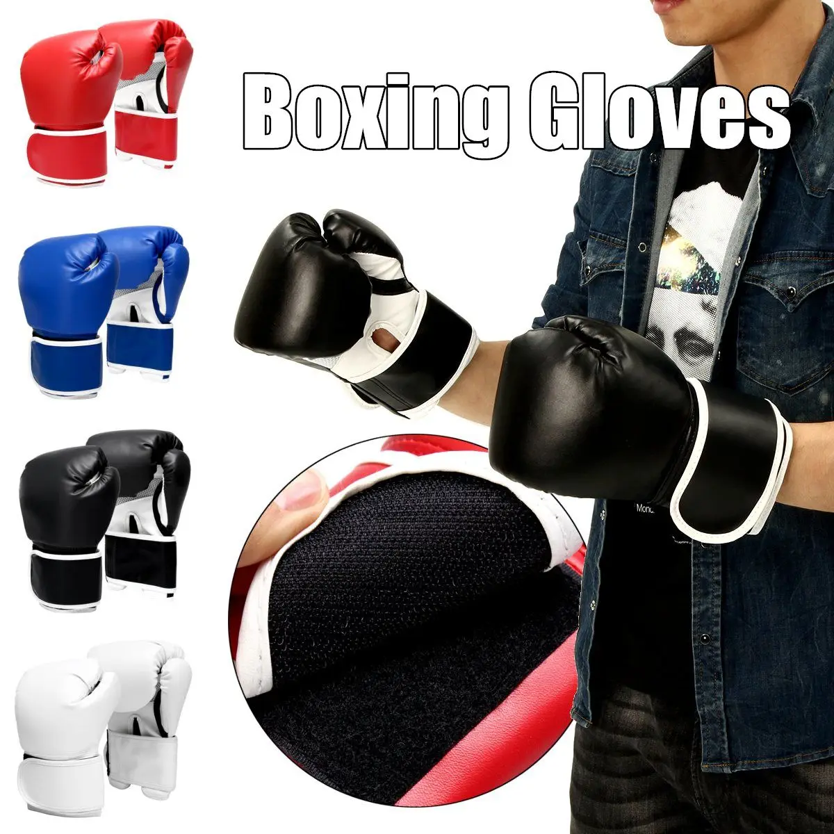1 Pair 14oz Boxing Gloves Punching Bag Training Fitness PU Sand Bag