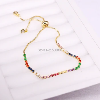 

12PCS ZYZ-B2724 Gold Slim Cluster Prong Setting Colorful CZ Tennis Link Chain Thin Bracelet Bangle Fashion Women Girls Jewelry