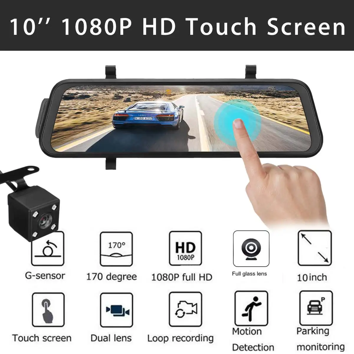 

10 Inch 1080P Rear View Mirror Streaming Media Touching Night Vision Dash Camera Car DVR 1920x1080