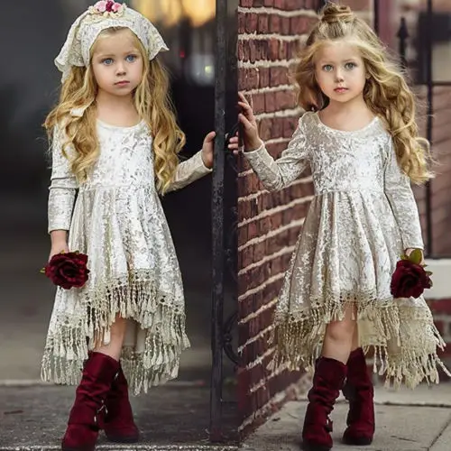 

2019 New Style Velvet Tassel Dress Princess Kids Girl Dress Birthday Party Dress Children Ball Gowns Formal Clothes 6M-5Y
