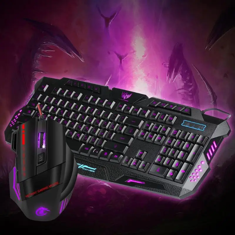 

HXSJ J20 Backlit Gaming Keyboard+Mouse Combo English Version for Computer High-end optical engine plug and play 20million times