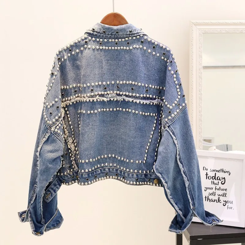 Most effective Vintage rivet cropped denim jacket korean jeans jacket women fashion jackets 2019 new autumn chaque