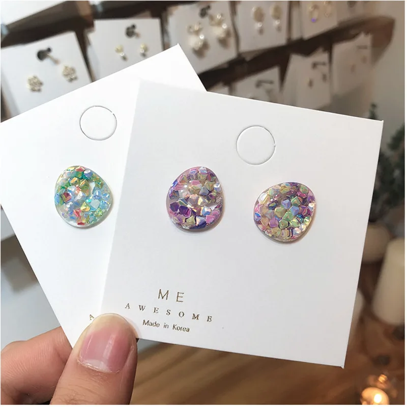 

2019 Korea Design Candy Irregular Hit Color Geometric Acrylic Shell Stud Earrings For Women Earrings Marble Ear Clip Jewelry