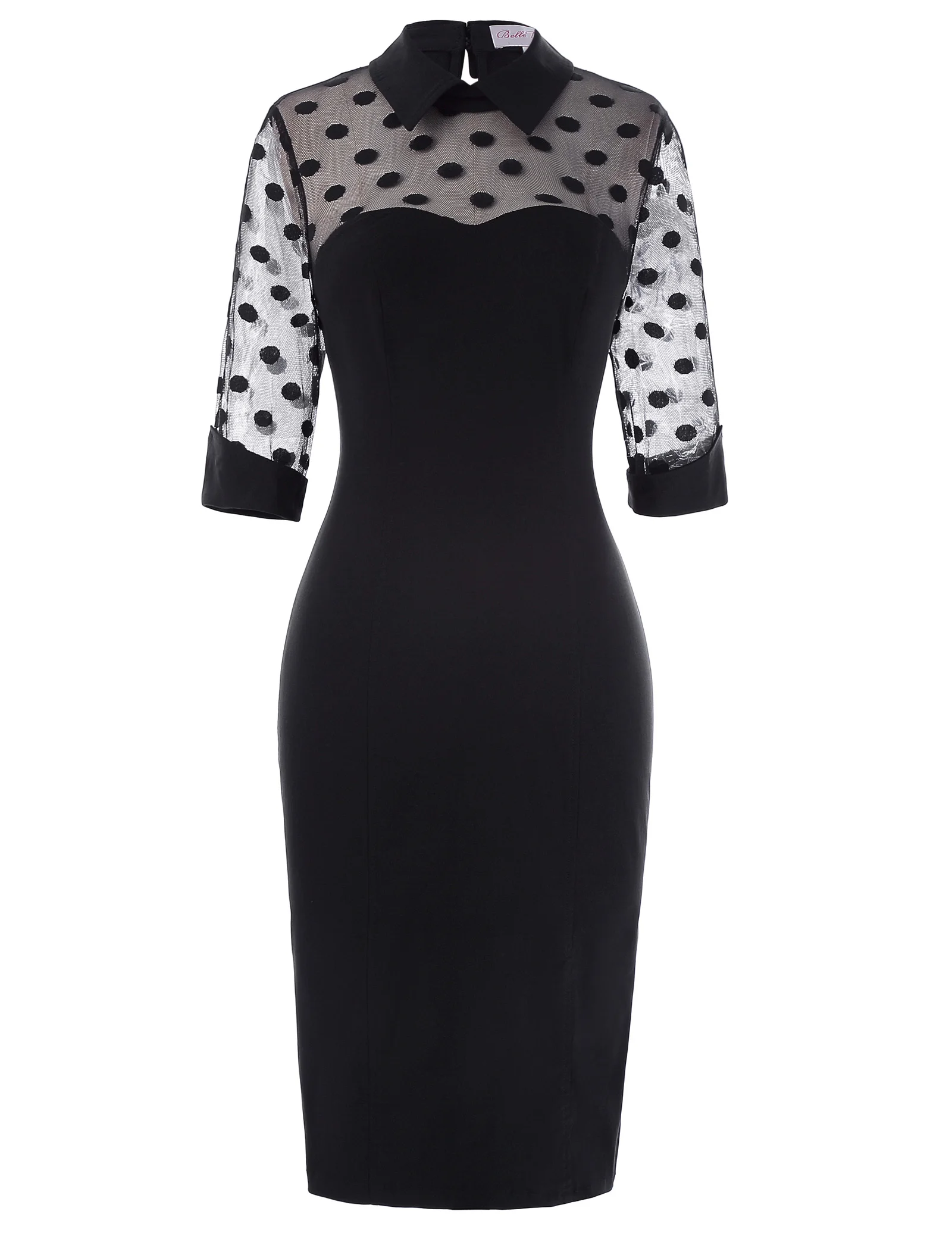 

Women's 1950s Vintage Polka Dots Lapel Collar Summer Pencil Dress Cocktail Party Dresses Vestidos Half Sleeve