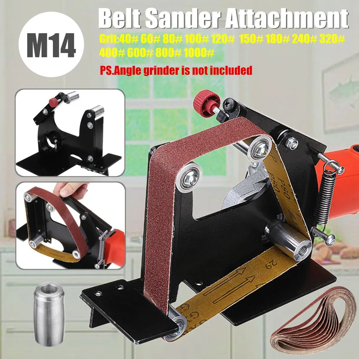 

Angle Grinder Belt Sander Attachment Metal Wood Sanding Belt With M14 Spindle For 115/125/150 Grinder