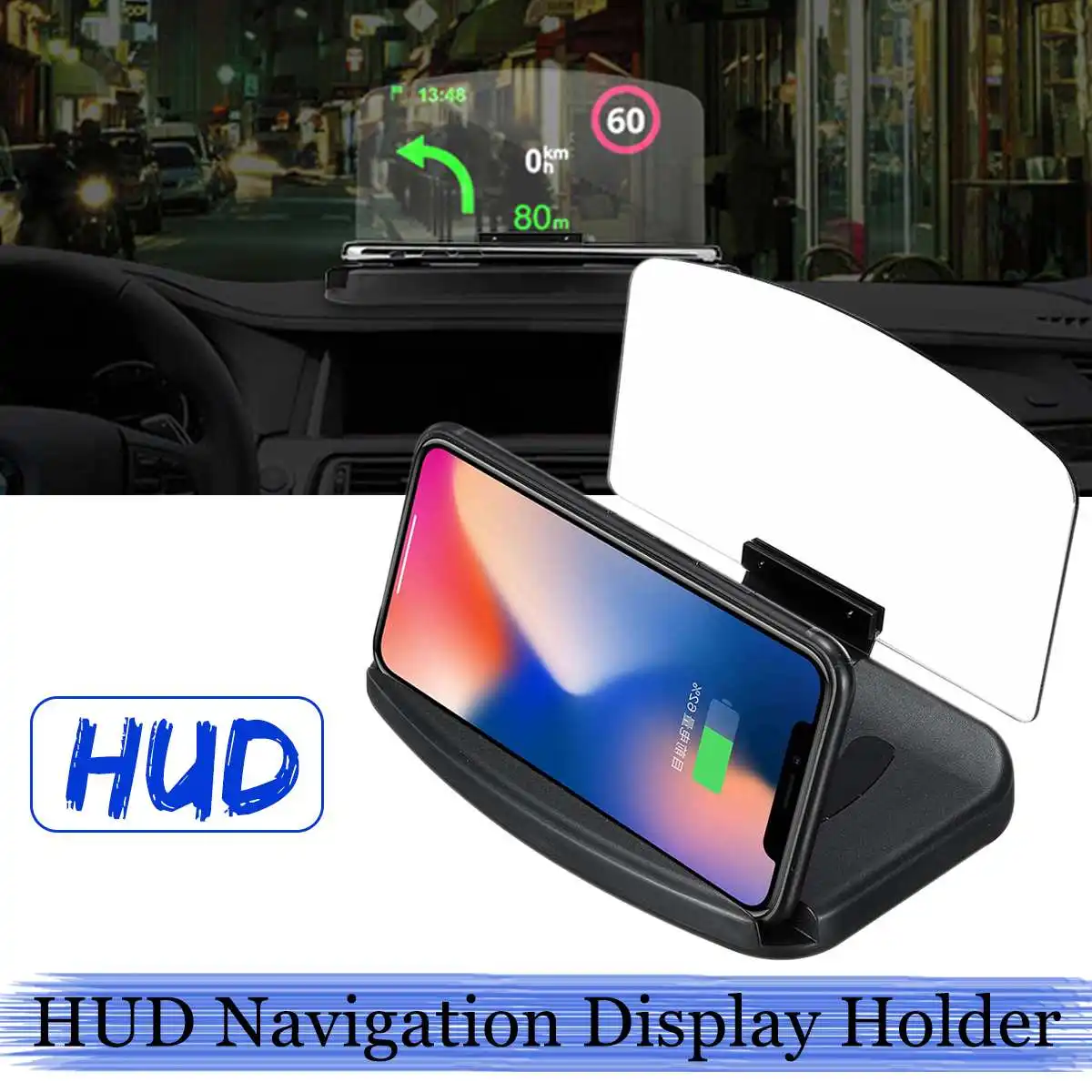 

10W/7.5W Qi Wireless Charger Car HUD GPS For Samsung S9 S10e Head Up Display Phone Holder Wireless Charging For iPhone 8 Plus X