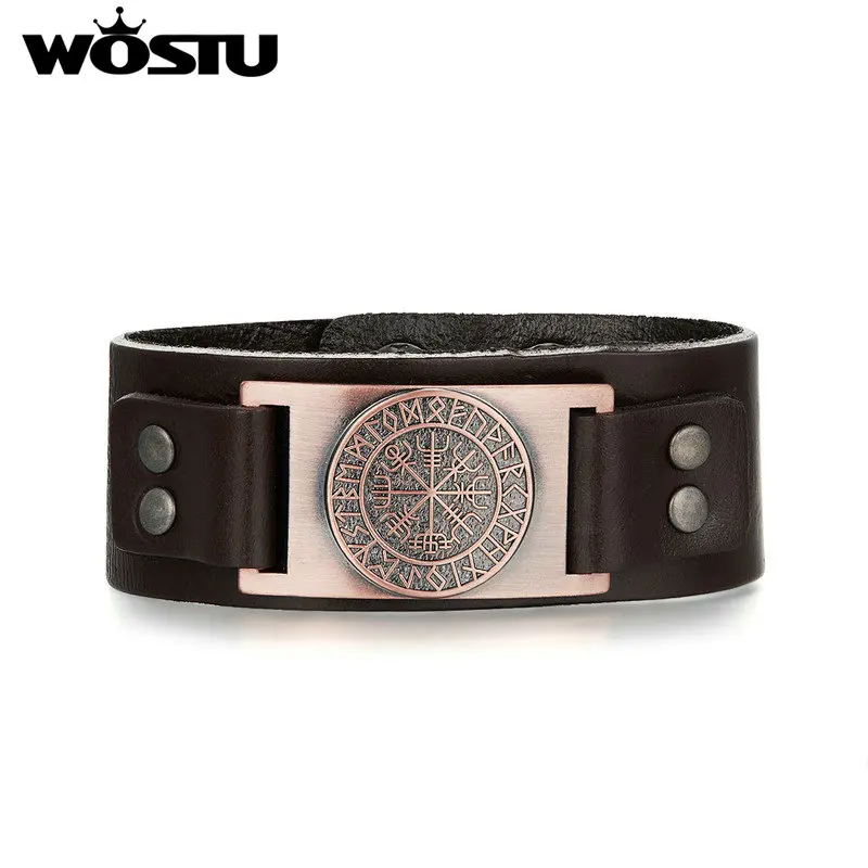 WOSTU 2019 Viking Vegvisir Compass Bangle Bracelet Ancient legend Nordic Runes Men Jewelry Odin Symbol Leather Bracelets SDQ0351 | Украшения