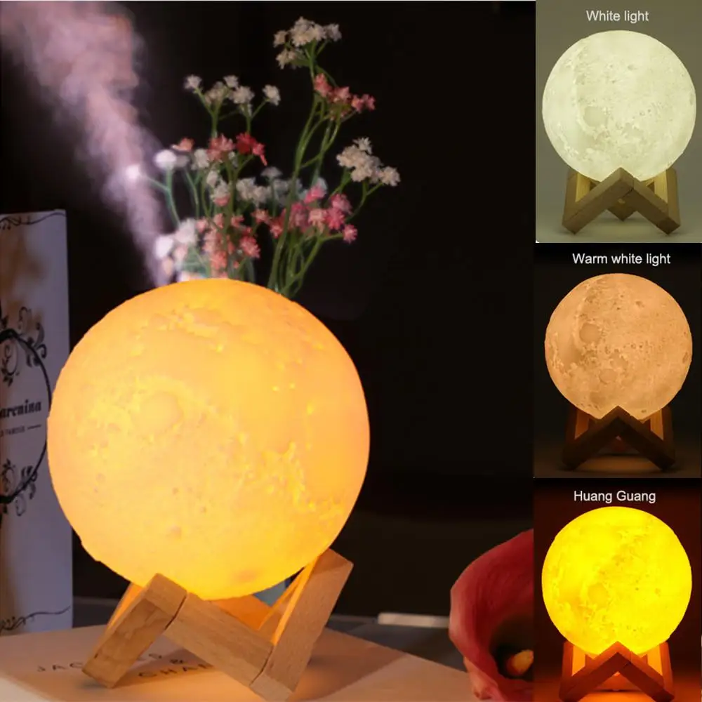 Creative 880ML Air Ultrasonic Humidifier 3D Moon Lamp Light USB Charging LED Night Aroma Essential Oil Diffuser for Home | Лампы и