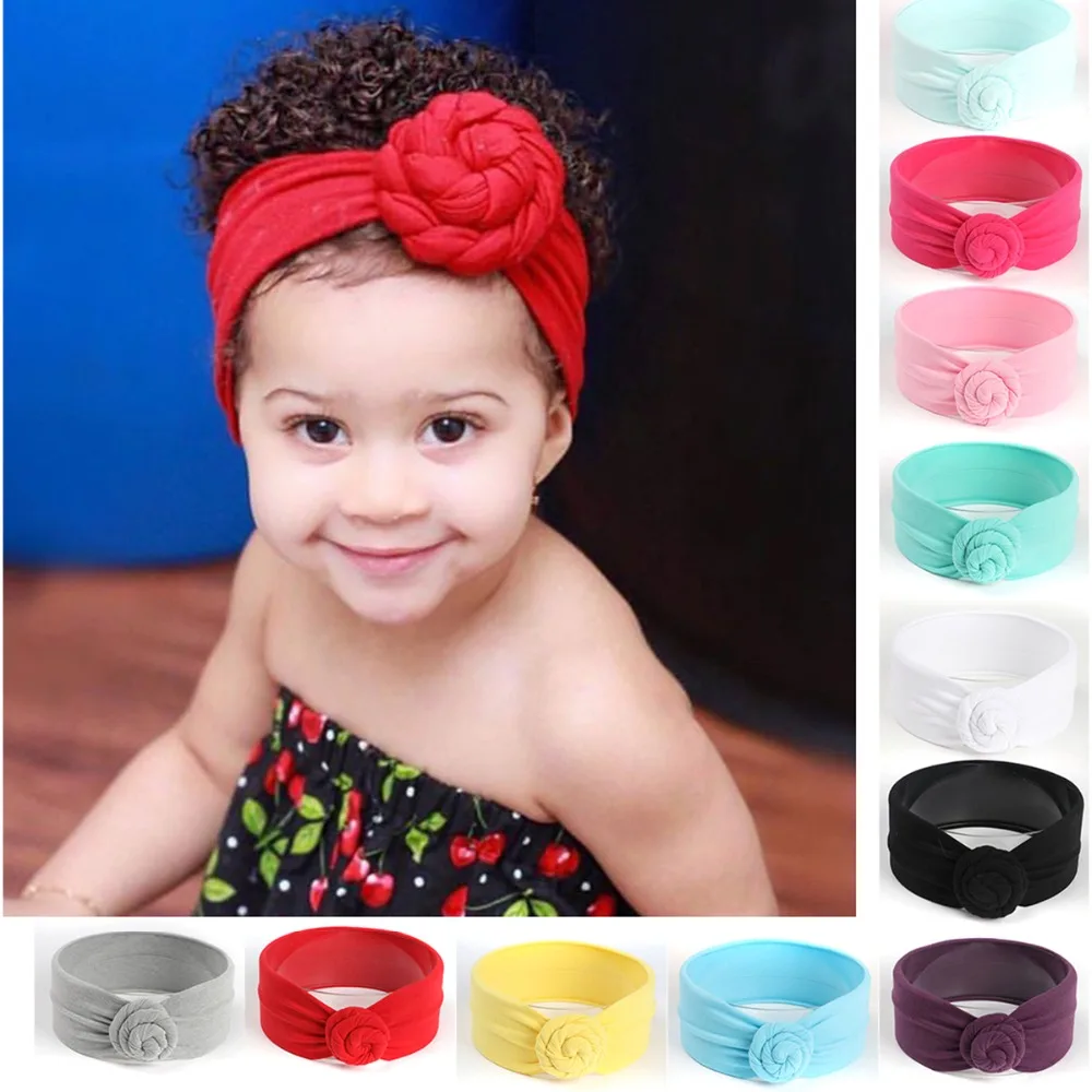 

Puseky Baby girls Tie Knot Headband Knitted Cotton Children Girls elastic hair bands Turban bows for girl Headbands Accessories
