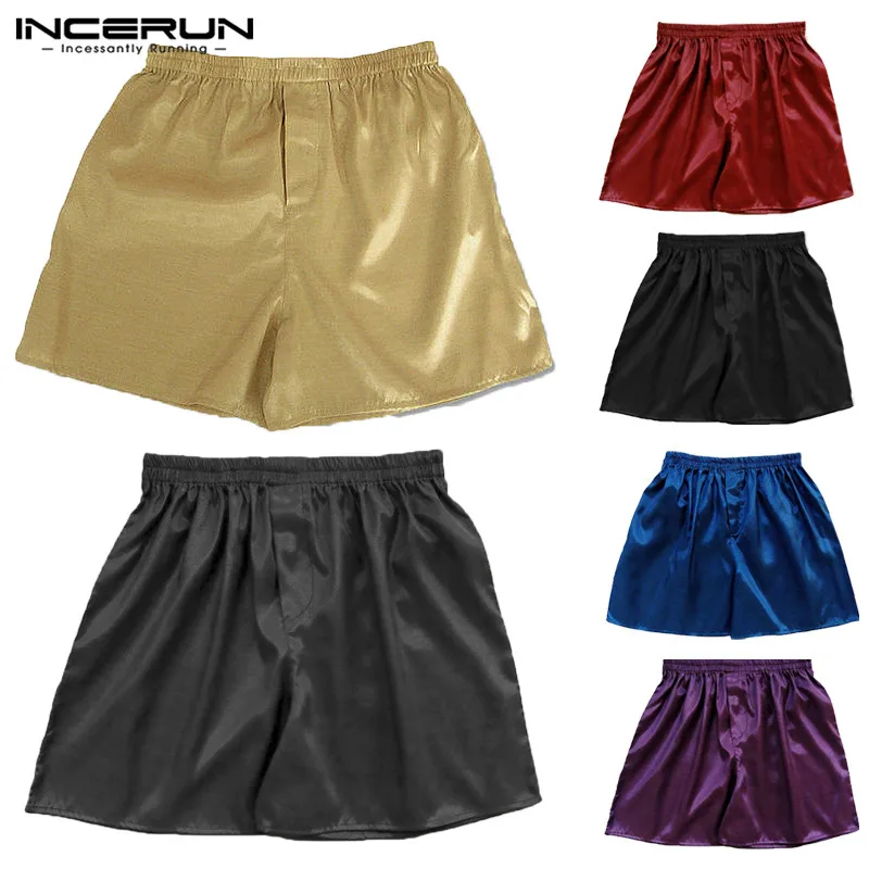 INCERUN 2019 Hot Sale Silk Satin Men Sleep Boxer Bottoms Pajama Lounge Shorts Sleepwear Homewear Solid Underwear Men S-5XL INCERUN 2019 Hot Sale Silk Satin Men Sleep Boxer Bottoms Pajama Lounge Shorts Sleepwear Homewear Solid Underwear Men S-5XL