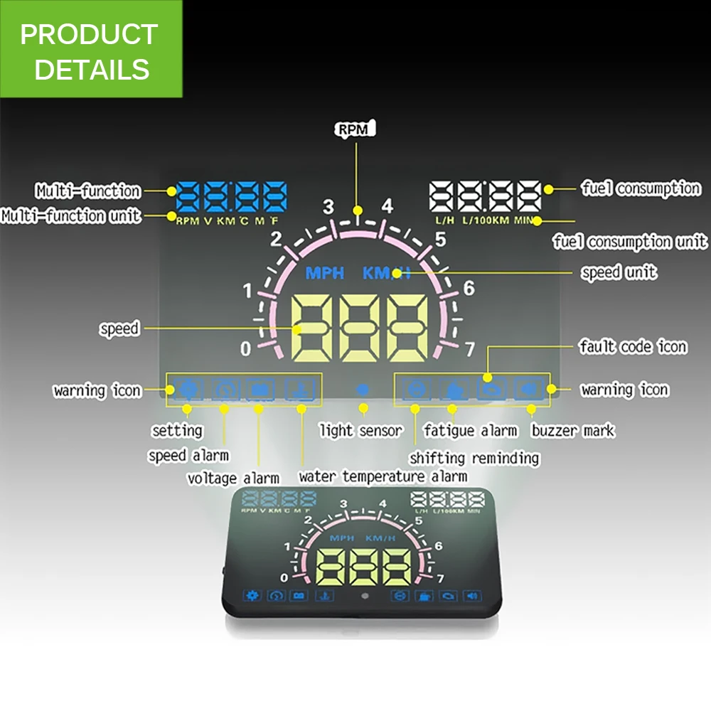 " экран АВТО OBDII Автомобиль HUD OBD2 порт дисплей км/ч MPH Превышение Предупреждение лобовое стекло проектор сигнализация