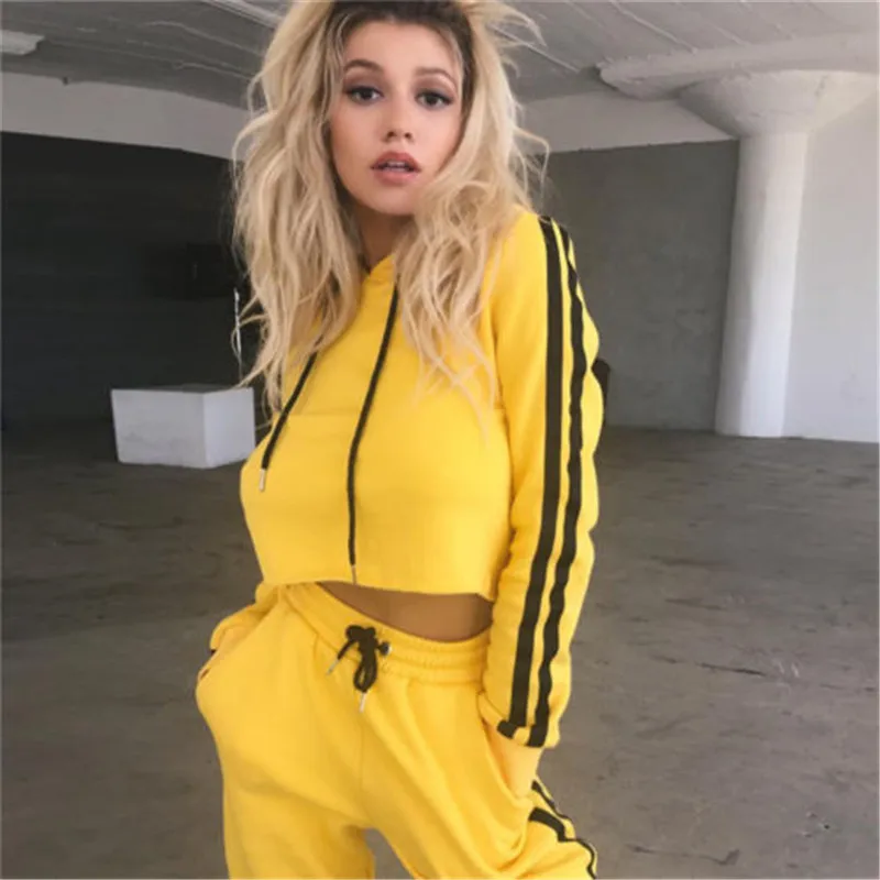

Women 2Pcs Tracksuit Long Sleeve Hoodies Sweatshirt Crop Tops Long Pants Sets Sport Wear Casual Gym Suits Two Pieces Outwear Hot