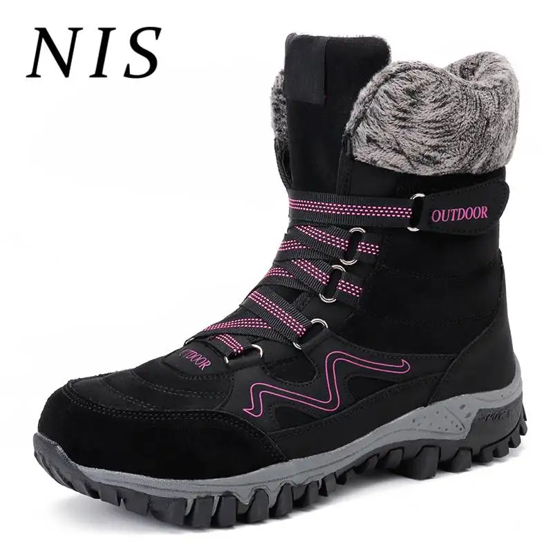 

NIS Large Size Winter Boots Women Shoes Woman Snow Boots Warm Plush Faux Suede Hook&Loop Platform Shoes Casual Sneakers Booties